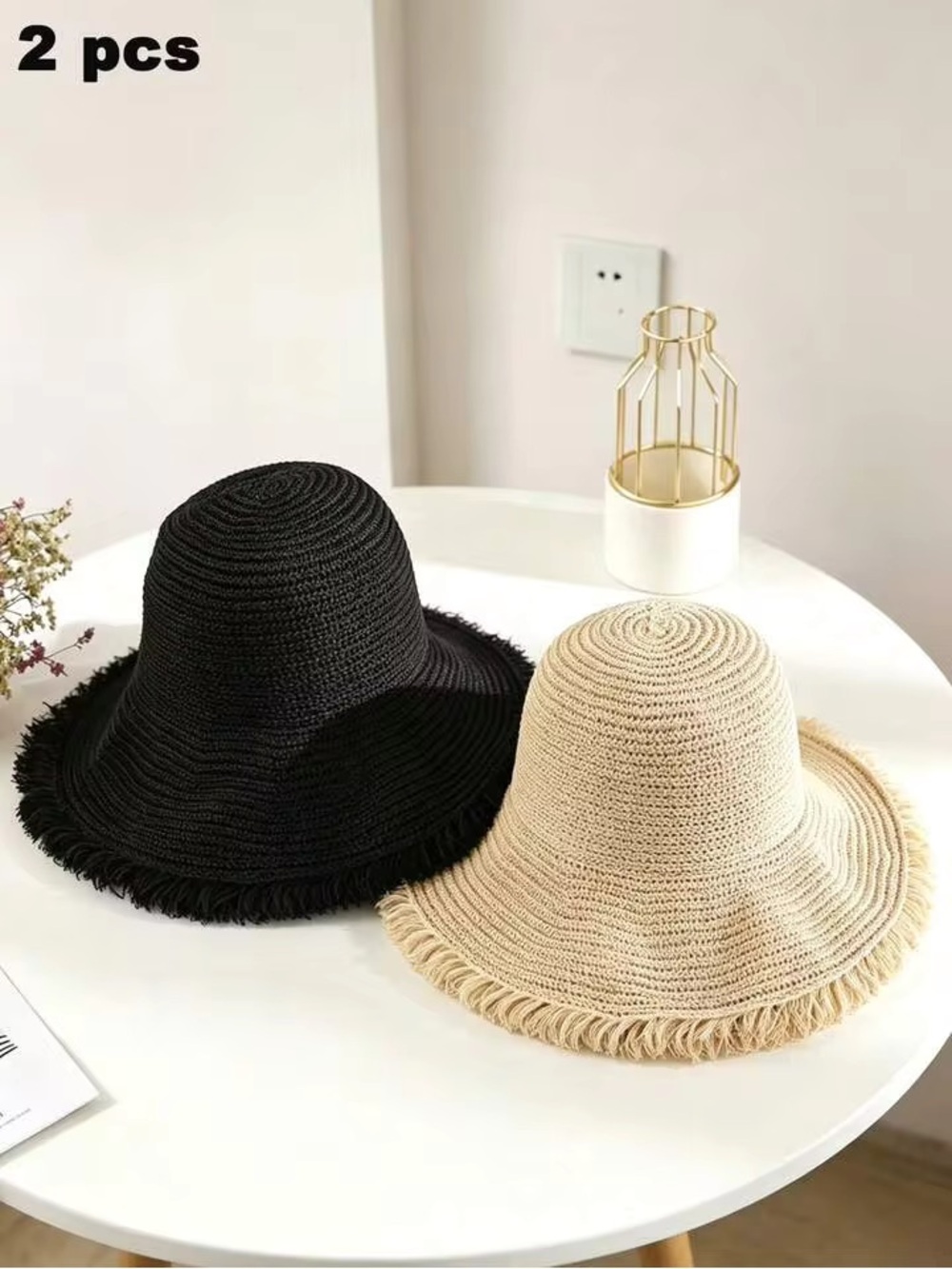 Black Floppy Sun Hat – Women’s Wide Brim Straw Hat - Picture 5 of 7
